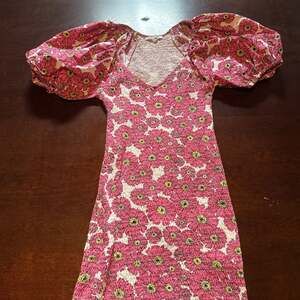 Zara Pink Floral Smocked Balloon Puff Sleeve Mini Dress